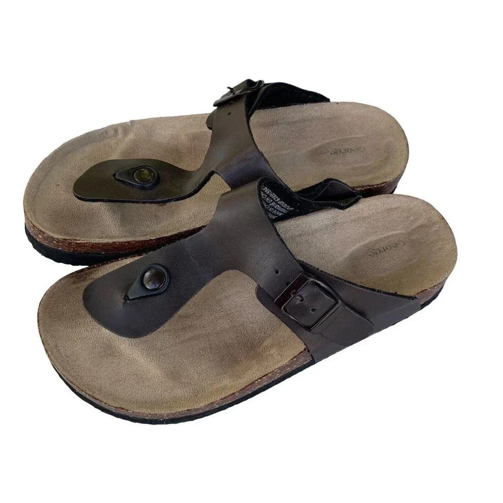 George Womens Toe Post Sandals Dark Brown Size 7 Cork Slip On Classic Casual​